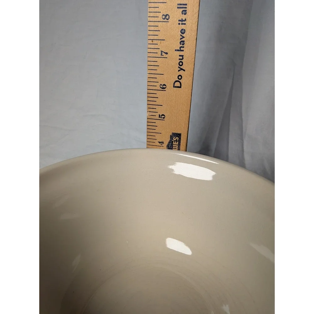 Vintage Stoneware Mixing Bowl Cream with Navy Blue Stripes Farmhouse Decor 8.5in